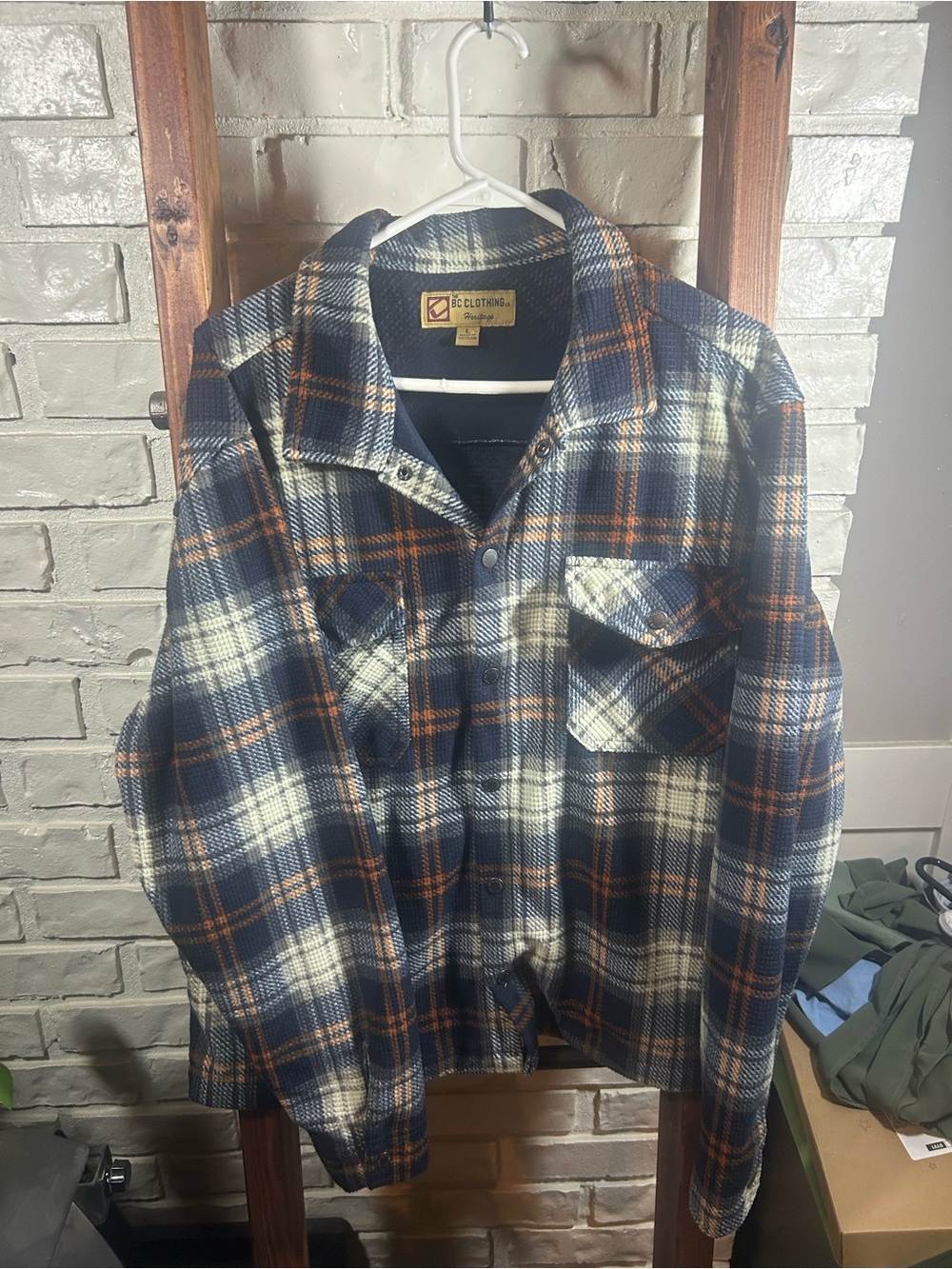 BC Clothing Co. Men's Large Blue Heritage Plaid Button-Up Shirt Jacket